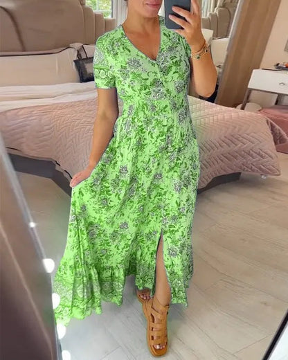 Elarova bedrucktes Strandkleid mit V-Ausschnitt
