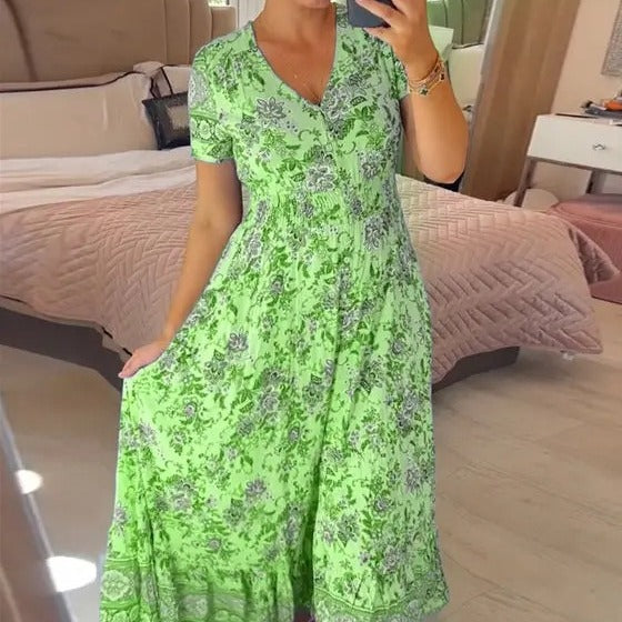 Norvielle Damen Strandkleid V-Ausschnitt Bedruckt - Norvielle