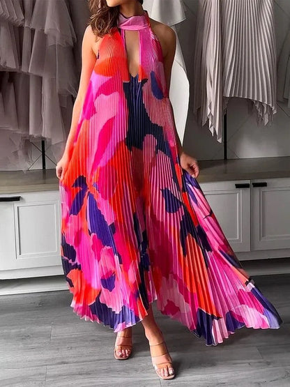 Elarova bedrucktes Swing-Kleid mit tiefem V-Ausschnitt