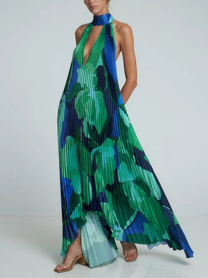 Elarova bedrucktes Swing-Kleid mit tiefem V-Ausschnitt