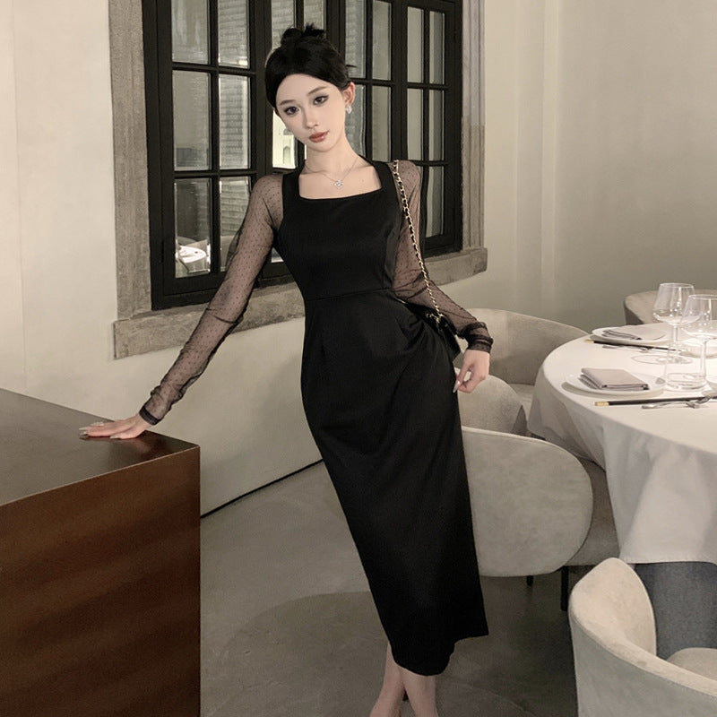 Norvielle Damen Netzkleid Figurbetont Mit Netz-Einsätzen - Norvielle