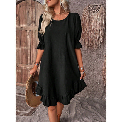 Elarova lockeres Kleid mit Swing-Ärmeln und Rundhalsausschnitt