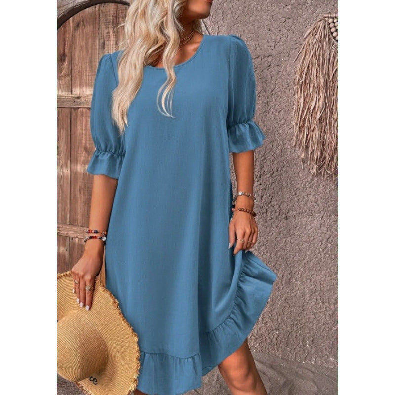 Elarova lockeres Kleid mit Swing-Ärmeln und Rundhalsausschnitt