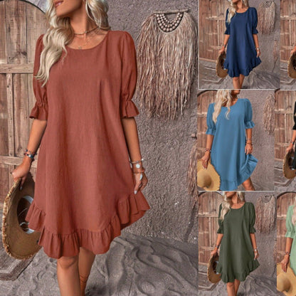 Norvielle Damenlockeres Swing-Kleid Rundhalsausschnitt - Norvielle