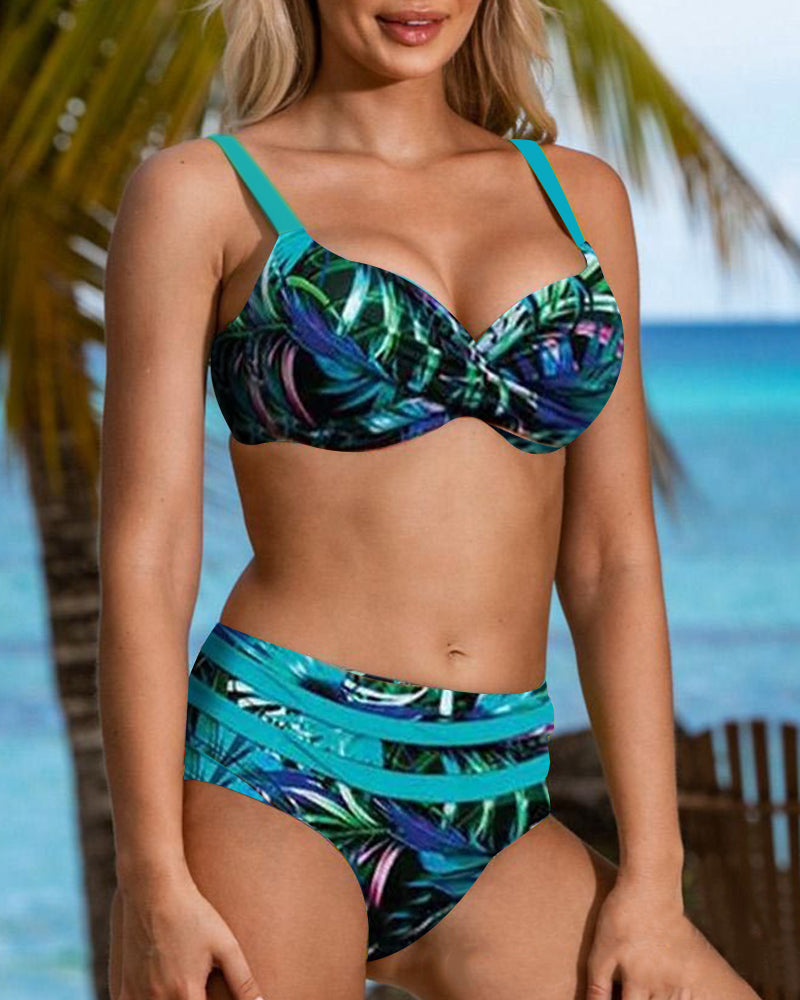 Elarova | taillierter Bikini mit Blattmuster