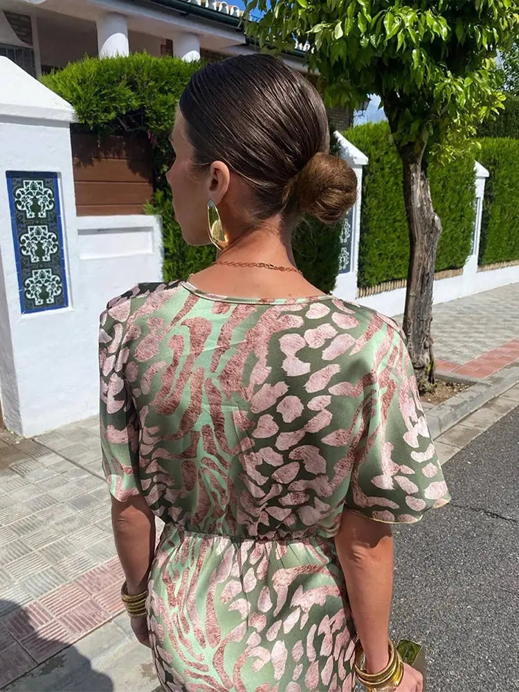 Damen Maxikleid Wickeloptik V-Ausschnitt Elegantes Design
