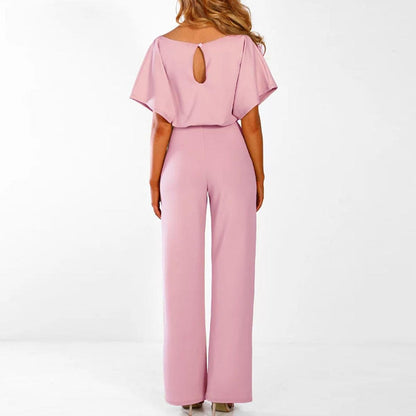 Damen Lässiger Kurzarm-Jumpsuit mit Gürtel