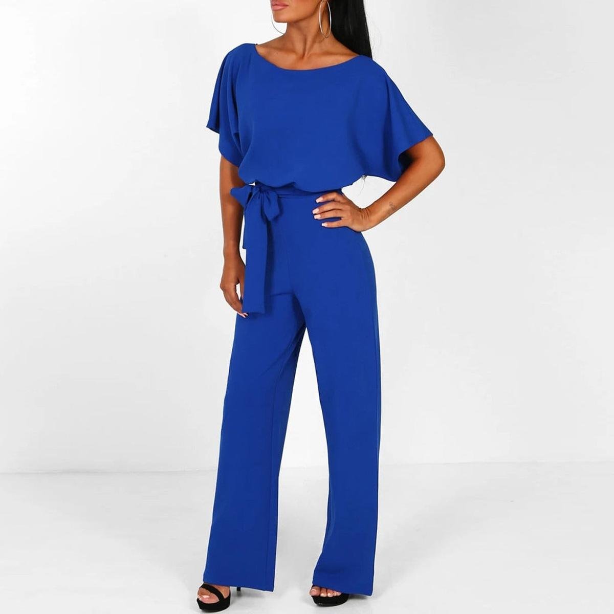 Damen Lässiger Kurzarm-Jumpsuit mit Gürtel