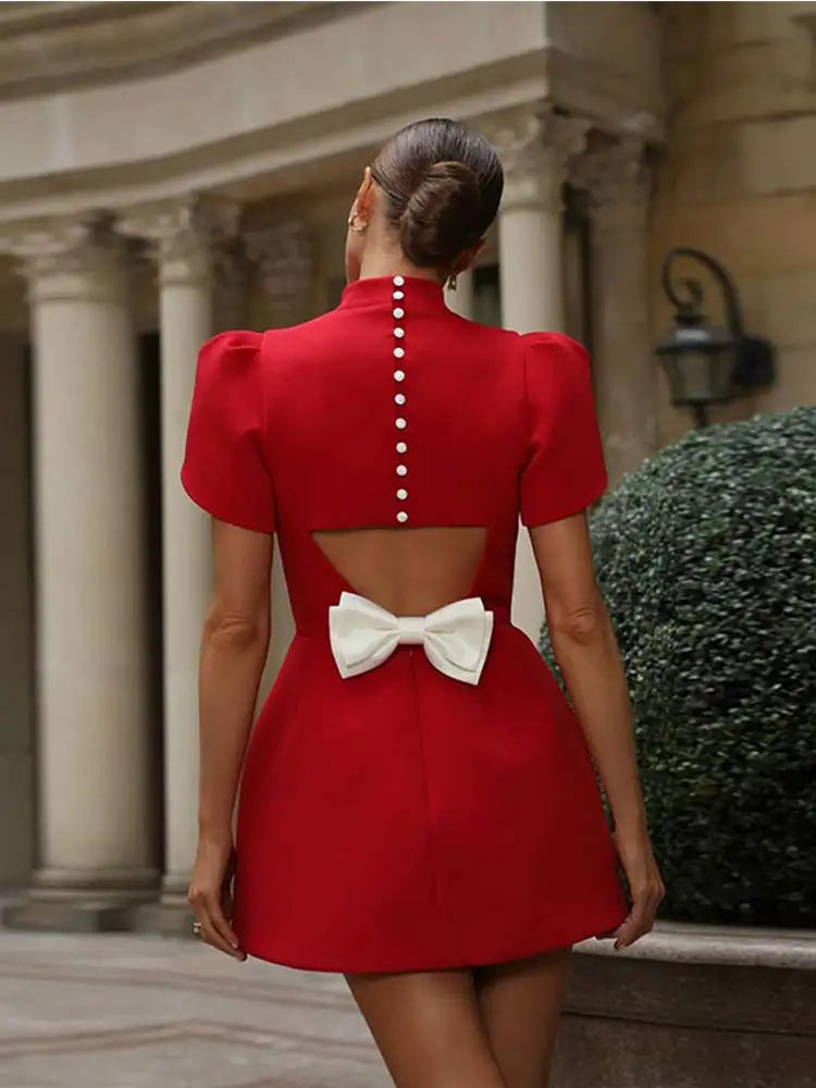Damen Kleid Kurz Rundhalsausschnitt