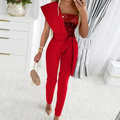 Norvielle Damen Jumpsuit Patchwork Pailletten