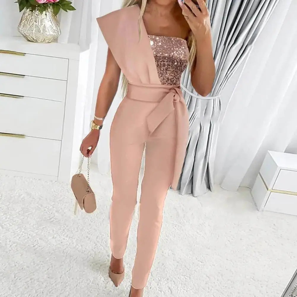 Norvielle Damen Jumpsuit Patchwork Pailletten