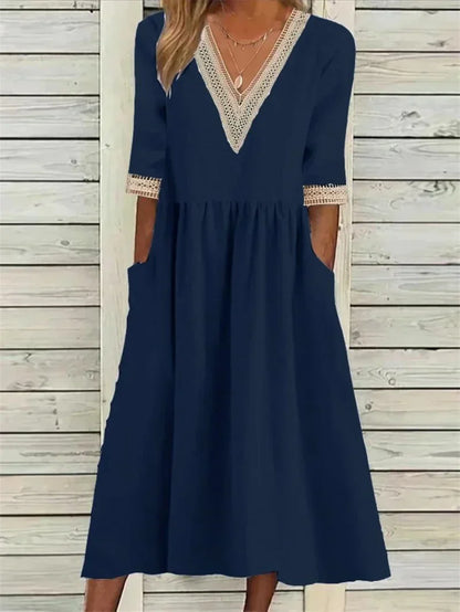 Norvielle Damenkleid Spitzenverzierung Halbärmel
