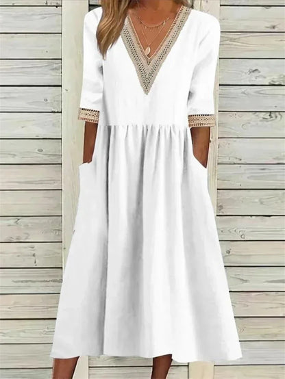 Norvielle Damenkleid Spitzenverzierung Halbärmel