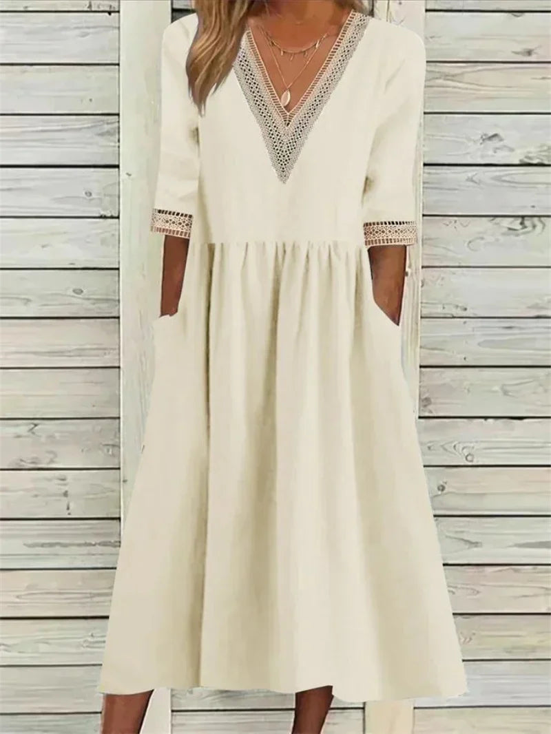 Norvielle Damenkleid Spitzenverzierung Halbärmel