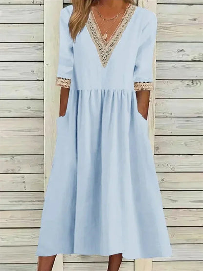 Norvielle Damenkleid Spitzenverzierung Halbärmel
