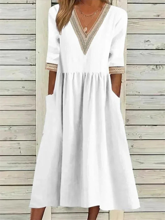 Norvielle Damenkleid Spitzenverzierung Halbärmel - Norvielle