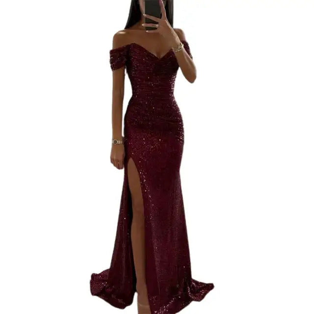 Norvielle Damen Abendkleid Off-Shoulder Elegant
