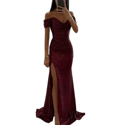 Norvielle Damen Abendkleid Off-Shoulder Elegant