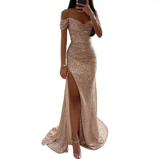 Norvielle Damen Abendkleid Off-Shoulder Elegant