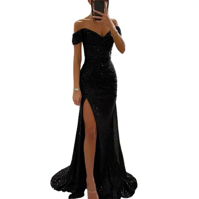 Norvielle Damen Abendkleid Off-Shoulder Elegant