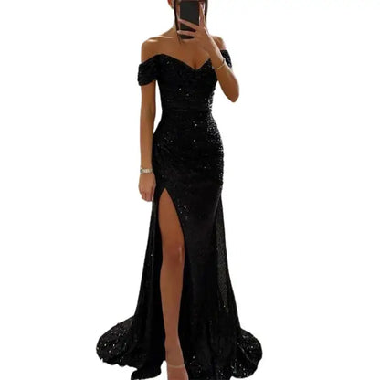 Norvielle Damen Abendkleid Off-Shoulder Elegant