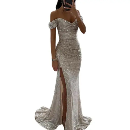 Norvielle Damen Abendkleid Off-Shoulder Elegant