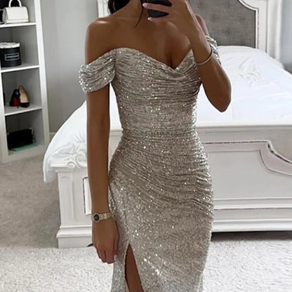 Norvielle Damen Abendkleid Off-Shoulder Elegant