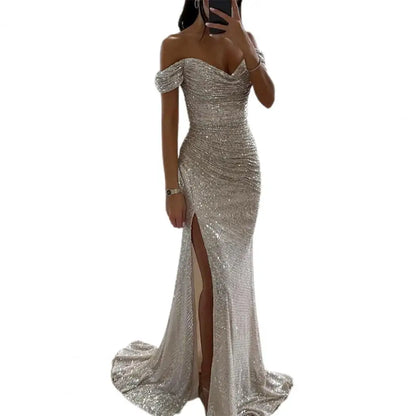 Norvielle Damen Abendkleid Off-Shoulder Elegant