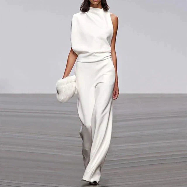 Damen Jumpsuit Einschultrig Weites Bein