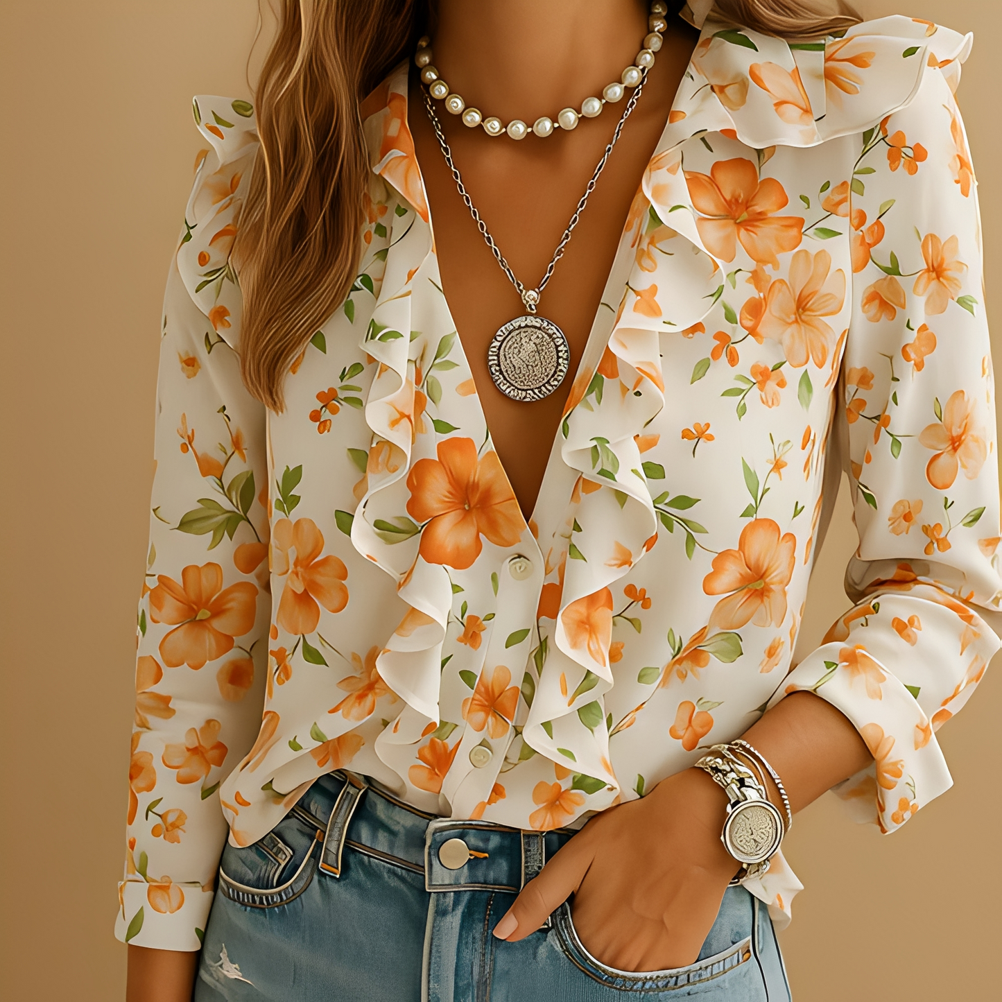 Damenbluse Längsärmelig Ruffles Weiße Bluse nicht explizit genannt, - Norvielle