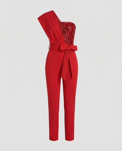 Damen Pailletten Jumpsuit Patchwork Norvielle