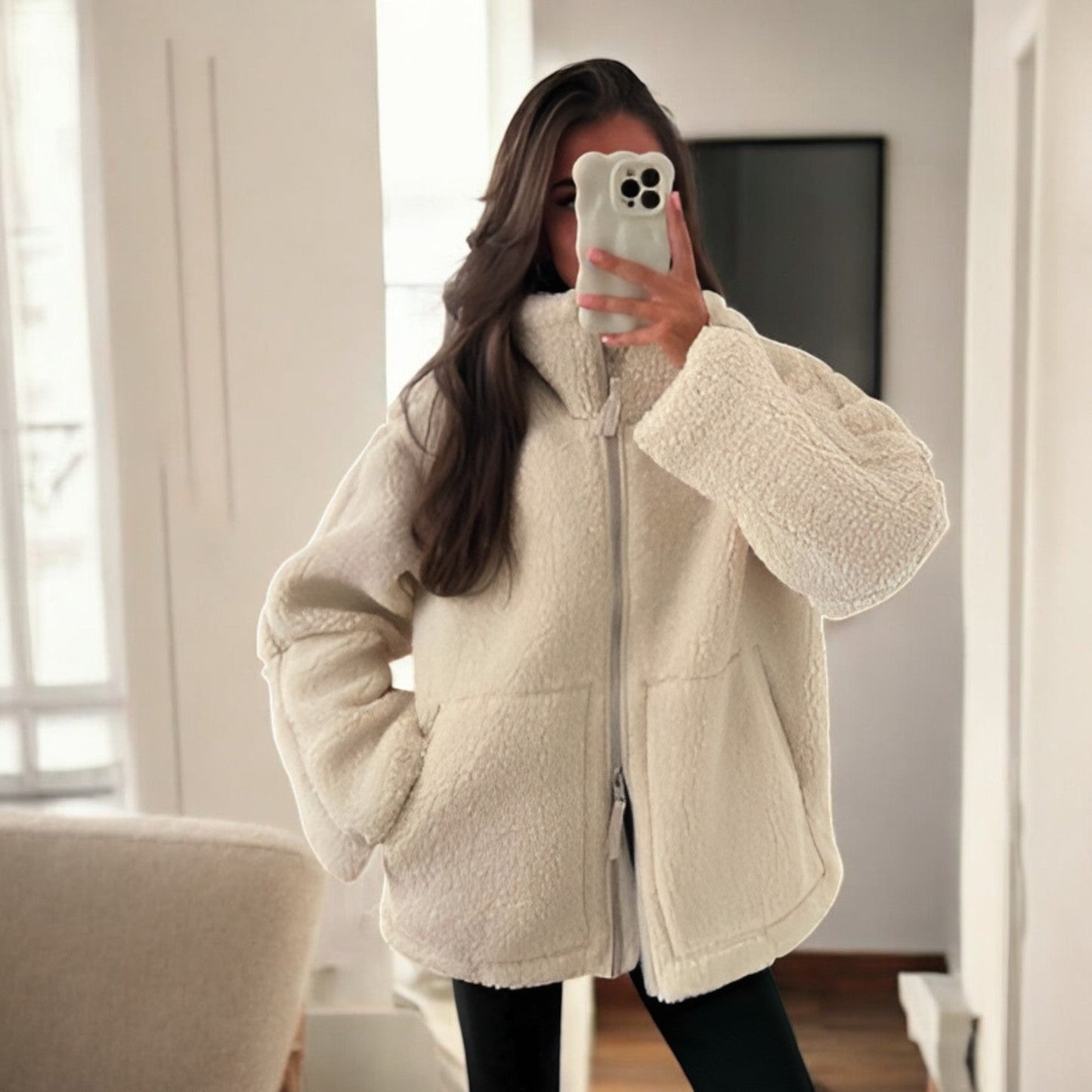 Norvielle Damen Oversized Fleecejacke Stehkragen