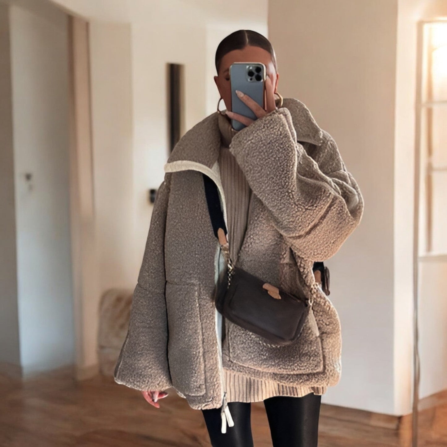 Norvielle Damen Oversized Fleecejacke Stehkragen