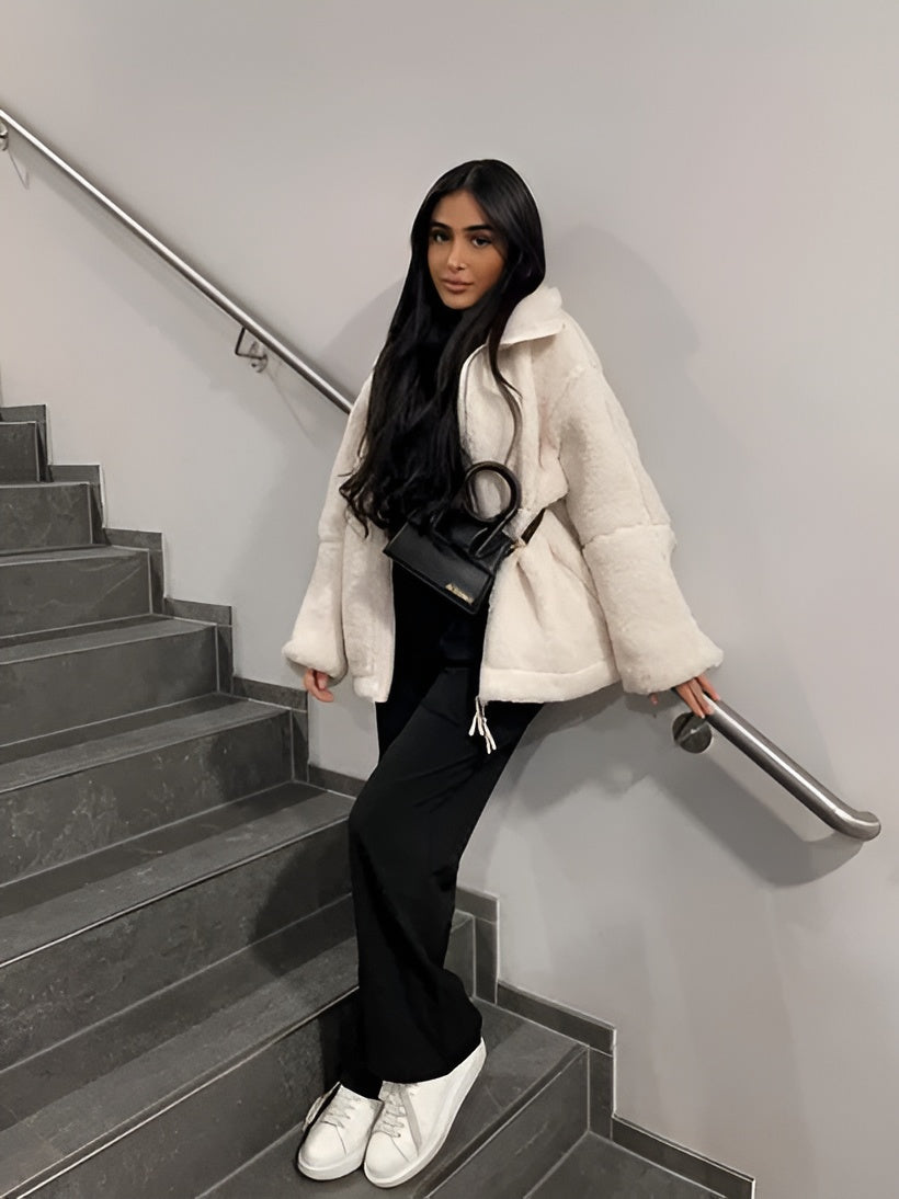 Norvielle Damen Oversized Fleecejacke Stehkragen