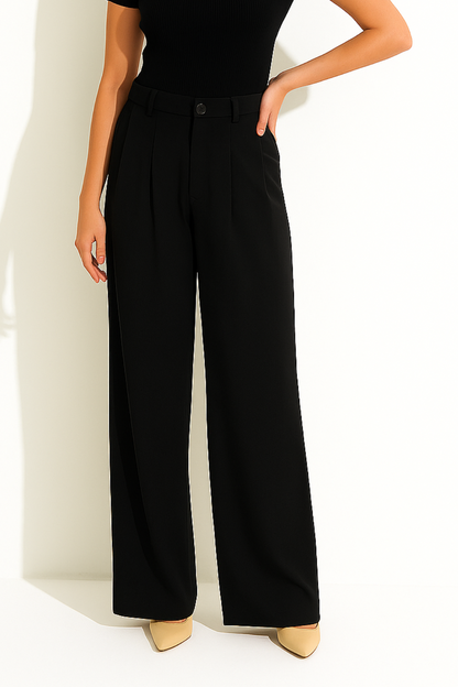 Damen Stoffhose Mit Bundfalten Weites Bein