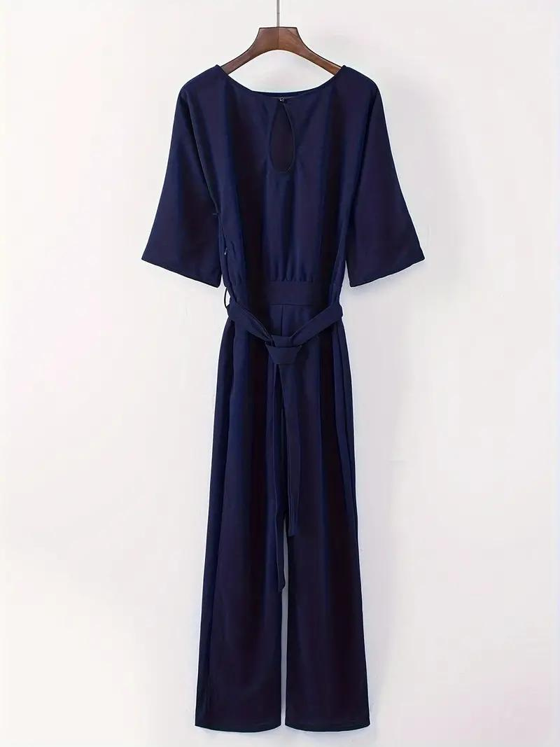 Damen Jumpsuit Elegante Passform Weite Beinform Dreiviertelärmel