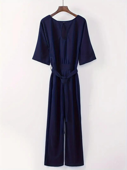 Damen Jumpsuit Elegante Passform Weite Beinform Dreiviertelärmel