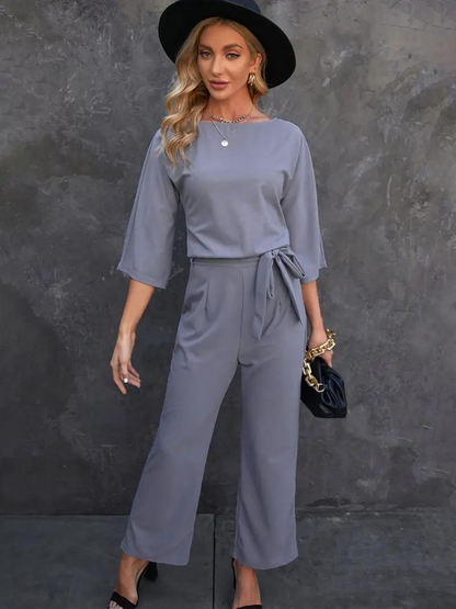Damen Jumpsuit Elegante Passform Weite Beinform Dreiviertelärmel