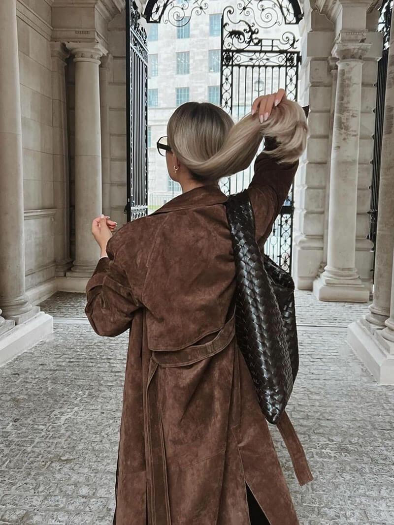 Damen Trenchcoat Tailliert Verstellbarer Gürtel