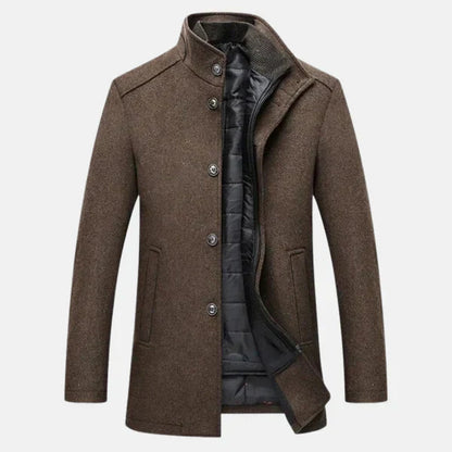 Herren Wollmantel Stehkragen Elegantes Design Schwarz - Norvielle