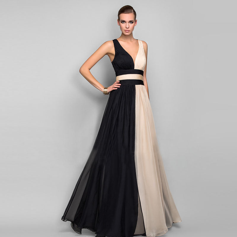 Elegantes Farbkleid mit V-Ausschnitt und offenem Rücken von Elarova