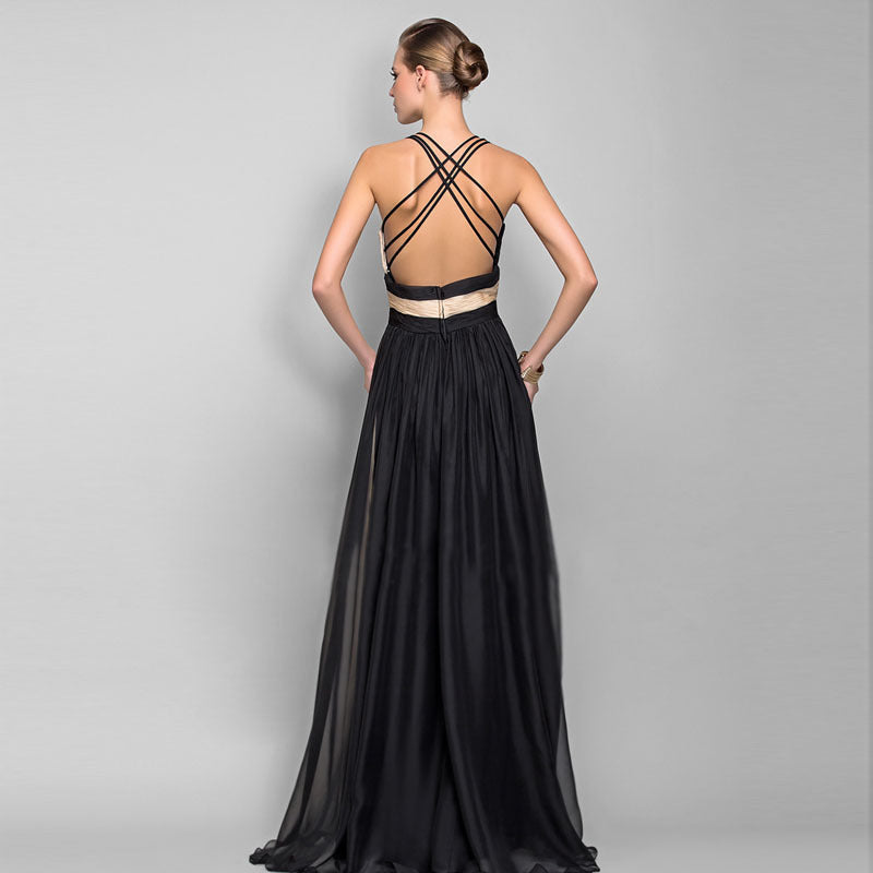 Norvielle Damen Kleid V-Ausschnitt Offener Rücken Elegantes - Norvielle