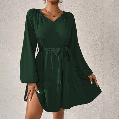 Norvielle Damen Langarmkleid Rüschen Eleganz - Norvielle
