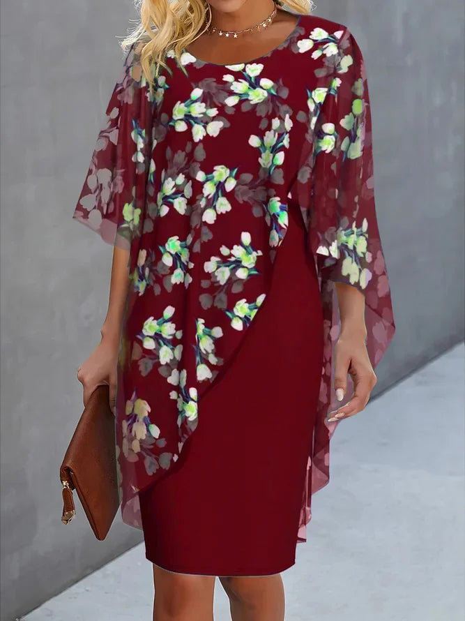 Damen Hochzeitsgastkleid Chiffon Blumenprint