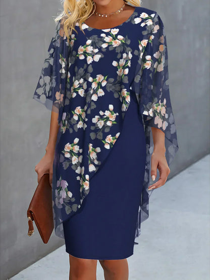 Damen Hochzeitsgastkleid Chiffon Blumenprint