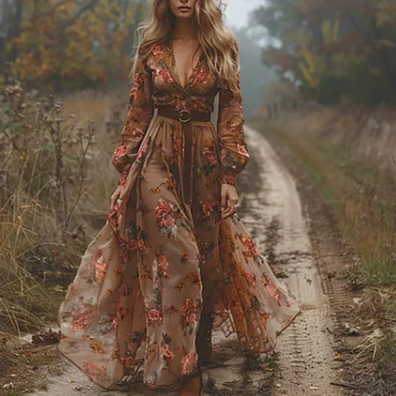 Damen Boho Maxi Kleid Mit Rüschen Sommer