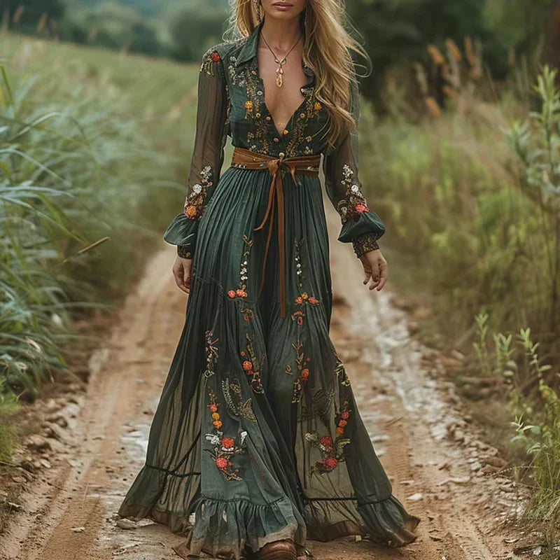 Damen Boho Maxi Kleid Mit Rüschen Sommer - Norvielle