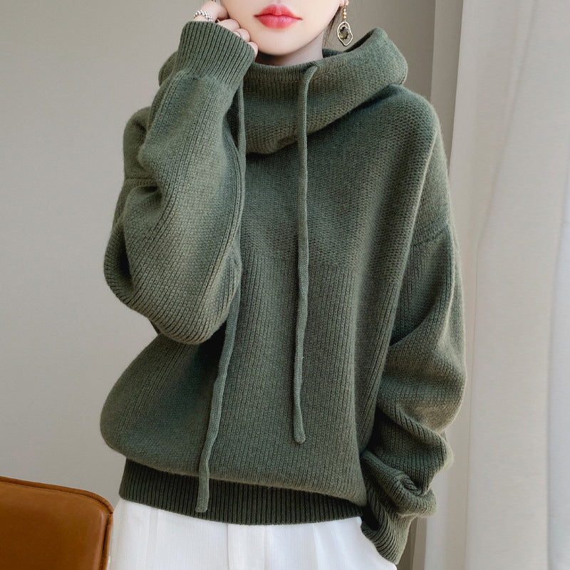 Damen Strickpullover Oversize Mit Kordelzug Beige - Norvielle