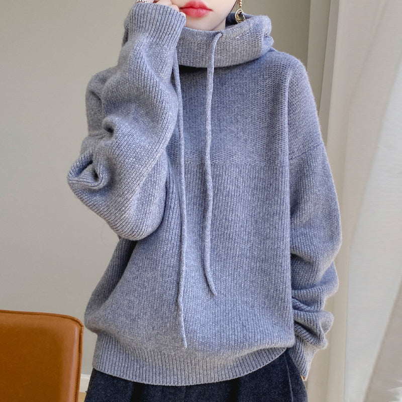 Damen Strickpullover Oversize Mit Kordelzug Beige