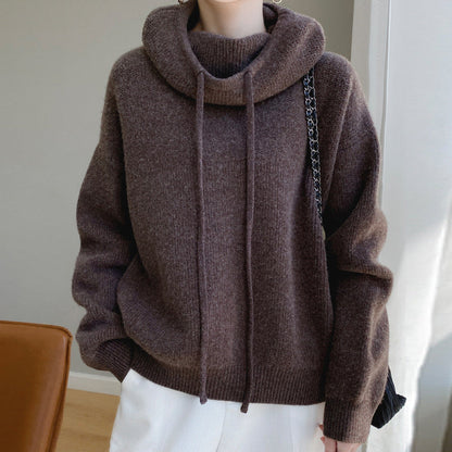 Damen Strickpullover Oversize Mit Kordelzug Beige